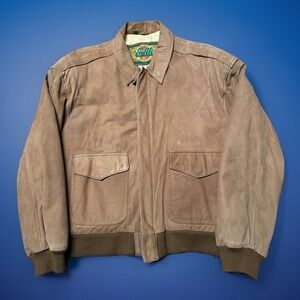Vtg G-III Global Identity Jacket Mens‎ XL Brown Leather Bomber Aviator Map Lined